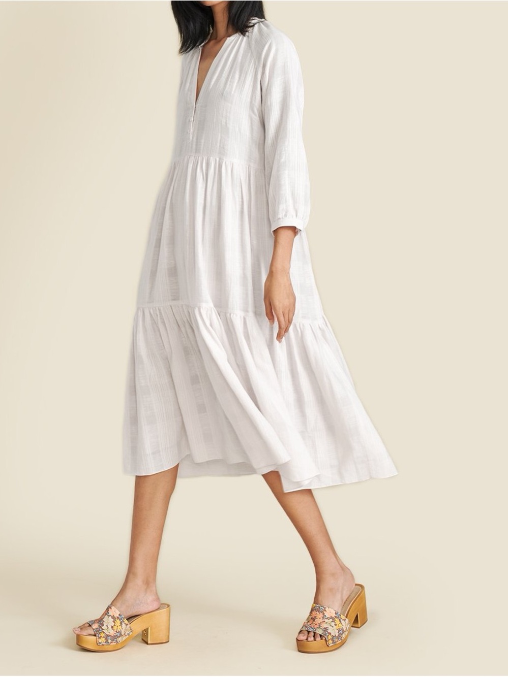 Like New - Veronica Beard Sarita White Tiered V-Neck Maxi Dress (XL) - Picture 2 of 13